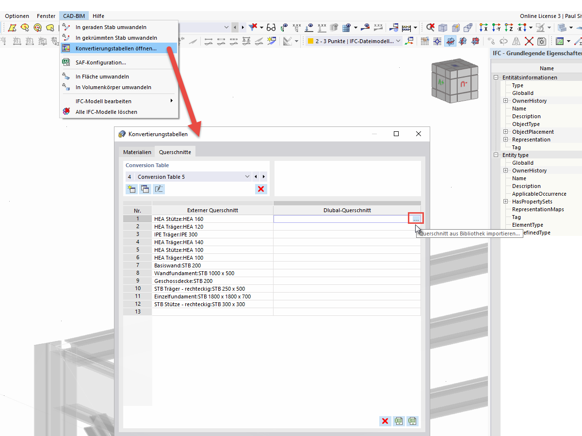 FAQ 005348 | Die IFC-Querschnitte aus meiner importierten IFC-Datei werden nicht richtig konvertiert.