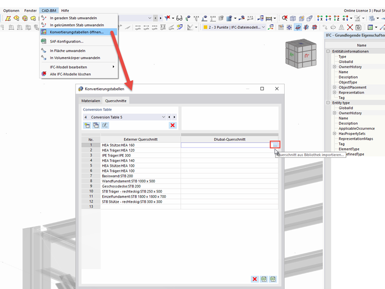 FAQ 005348 | Die IFC-Querschnitte aus meiner importierten IFC-Datei werden nicht richtig konvertiert.