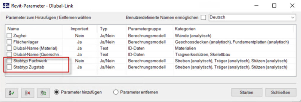 Dlubal-Parameter in Autodesk Revit
