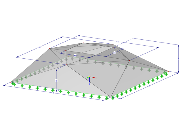 Modell 000505 | FPC032 | Pyramidenförmige Faltwerksysteme. Doppelt gefalteter Pyramidenstumpf. Rechteckiger Grundriss mit Parametern