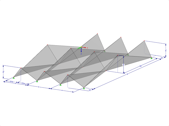 Modell 000522 | FPL102 | Prismatische Faltwerksysteme. Flächen mit gegenläufiger Faltung. Gegenprofil in der Mitte mit Parametern