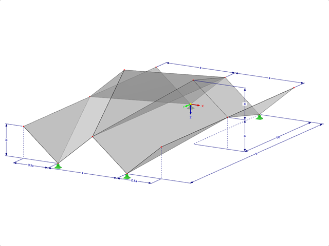 Modell 000526 | FPL105 | Prismatische Faltwerksysteme. Flächen mit gegenläufiger Faltung. Mittelfalte erhöht über die Falte an der Kante. Alternative Faltung mit Parametern
