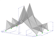 Modell 000547 | FPL123 | Prismatische Faltwerksysteme. Lineares Struktursystem aus gefalteten Flächen. A-Rahmen mit zwei Gelenken: Faltung First-zu-Kehle mit Parametern