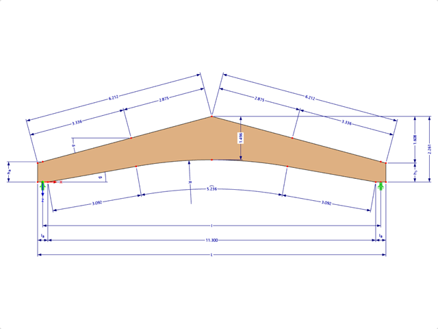 Modell 000604 | GLB0601 | Brettschichtholzträger | Gekrümmter Untergurt | Variable Höhe | Symmetrisch | Ohne lose aufgesetzten Firstkeil mit Parametern