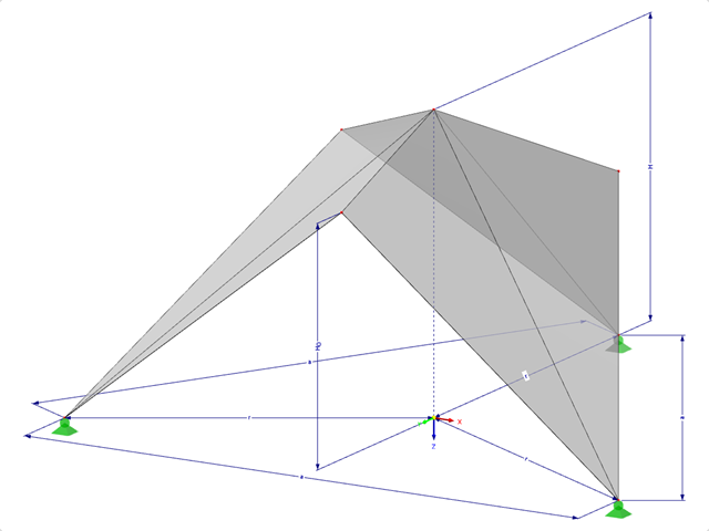 Modell 001341 | FPC005-a | Prismatische Faltwerksysteme. Einfach gefaltete Flächen über dreieckigem Grundriss, Firste zur Mitte gefaltet mit Parametern