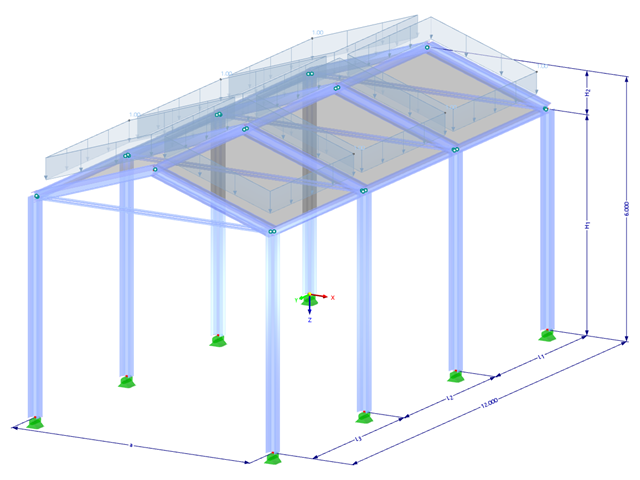 Modell 001484 | Halle | Mehrschiffige Halle | Rahmen gebogen mit Zugstrebe mit Parametern