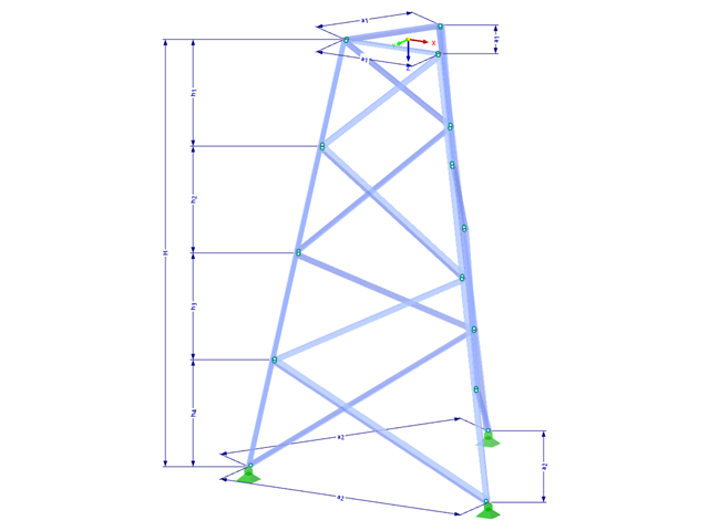 Modell 002315 | TST012-a | Gittermast | Dreieckiger Grundriss | K-Diagonalen rechts mit Parametern