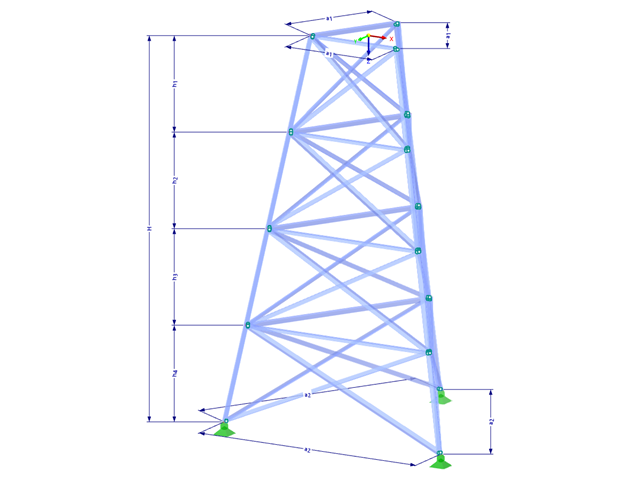 Modell 002336 | TST035-a | Gittermast | Dreieckiger Grundriss | X-Diagonalen (nicht verbunden) & Horizontalen mit Parametern