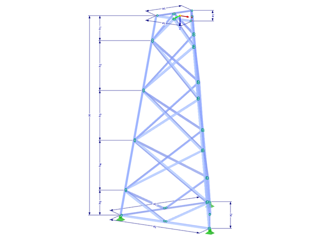 Modell 002340 | TST038-a | Gittermast | Dreieckiger Grundriss | Rhombus-Diagonalen (nicht verbunden, gerade) mit Parametern