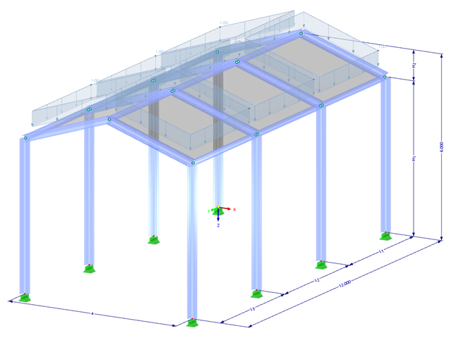 Modell 002532 | Halle | Mehrschiffige Halle | Gebogener eingespannter Rahmen mit Parametern