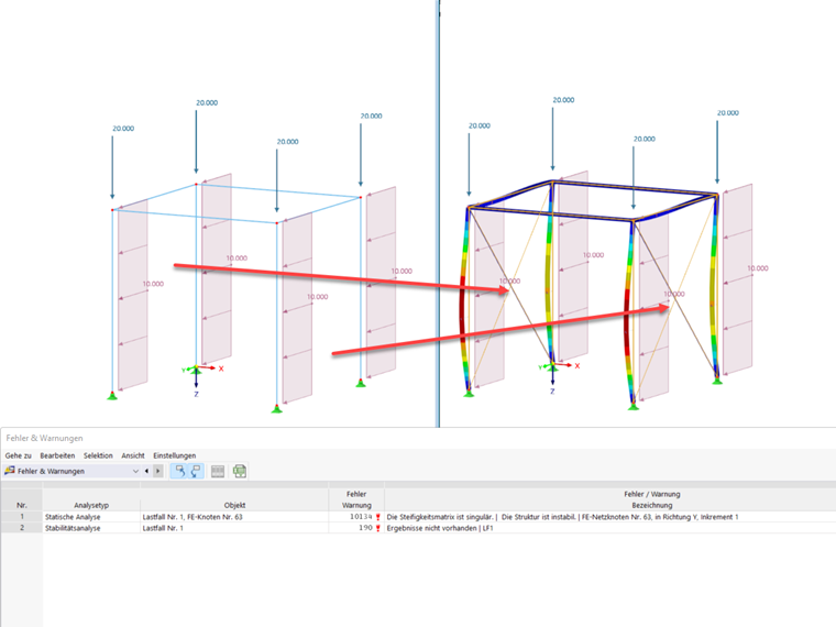 FAQ 005345 | Mein Modell in RFEM6 / RStab9 ist instabil. Was könnte die Ursache sein?