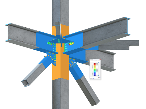 Anschluss horizontaler Träger an eine Stütze und der Verbindung von Aussteifungsdiagonalen
