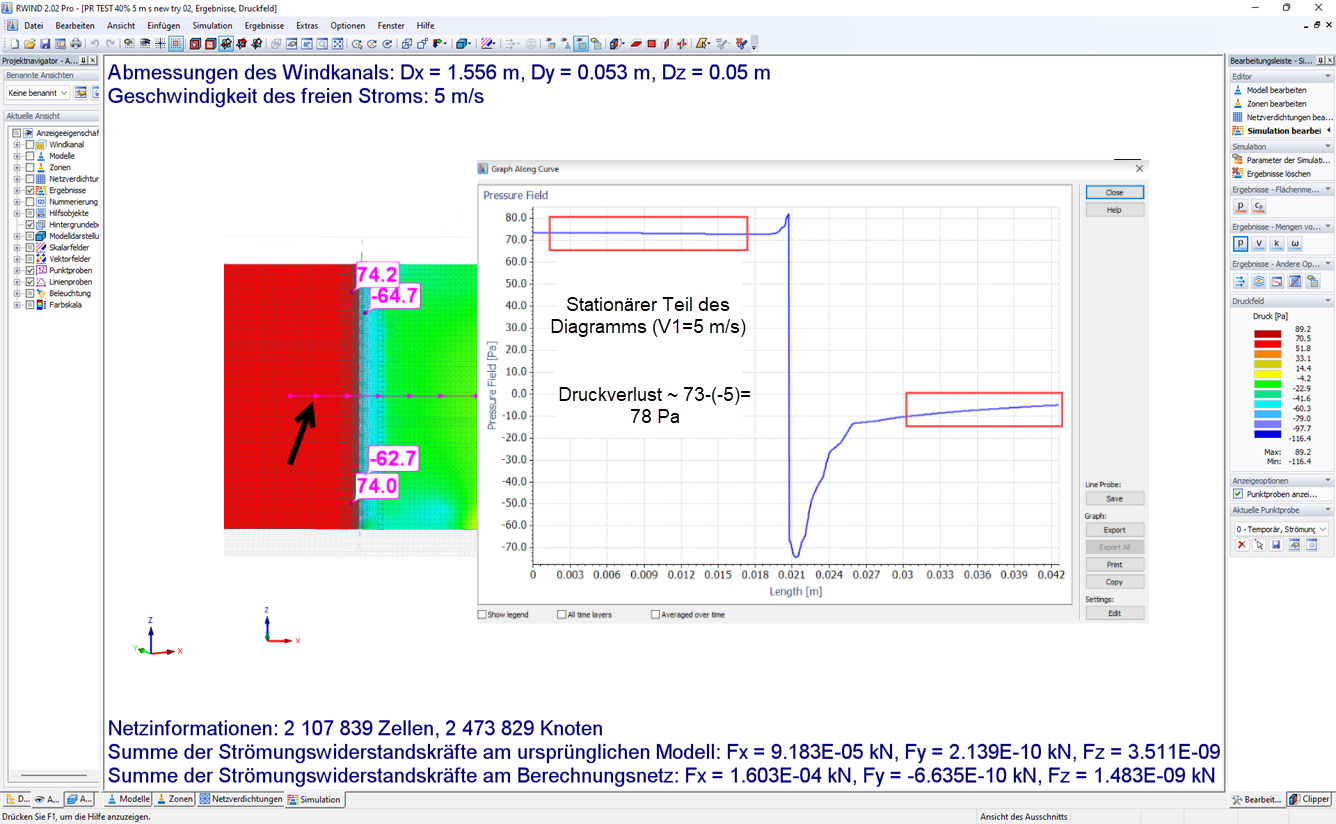 Berechnung des Druckverlusts bei V = 5 m/s