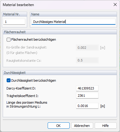 RWIND-Eingabedaten für durchlässige Fläche
