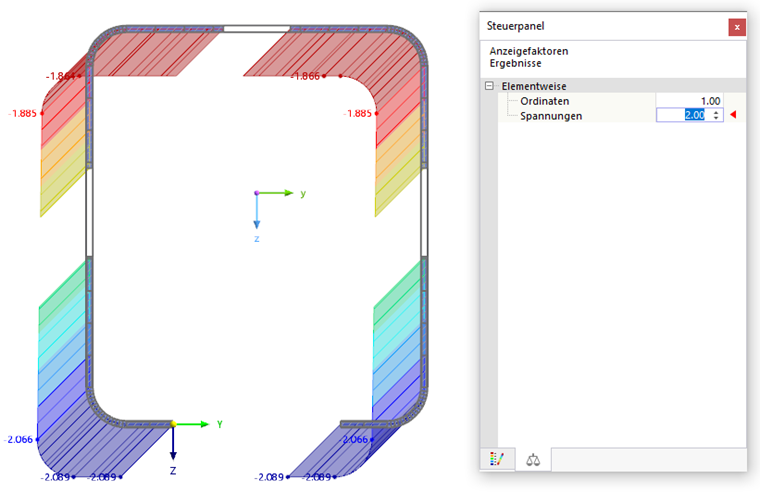 Anzeigefaktoren für Spannungen anpassen