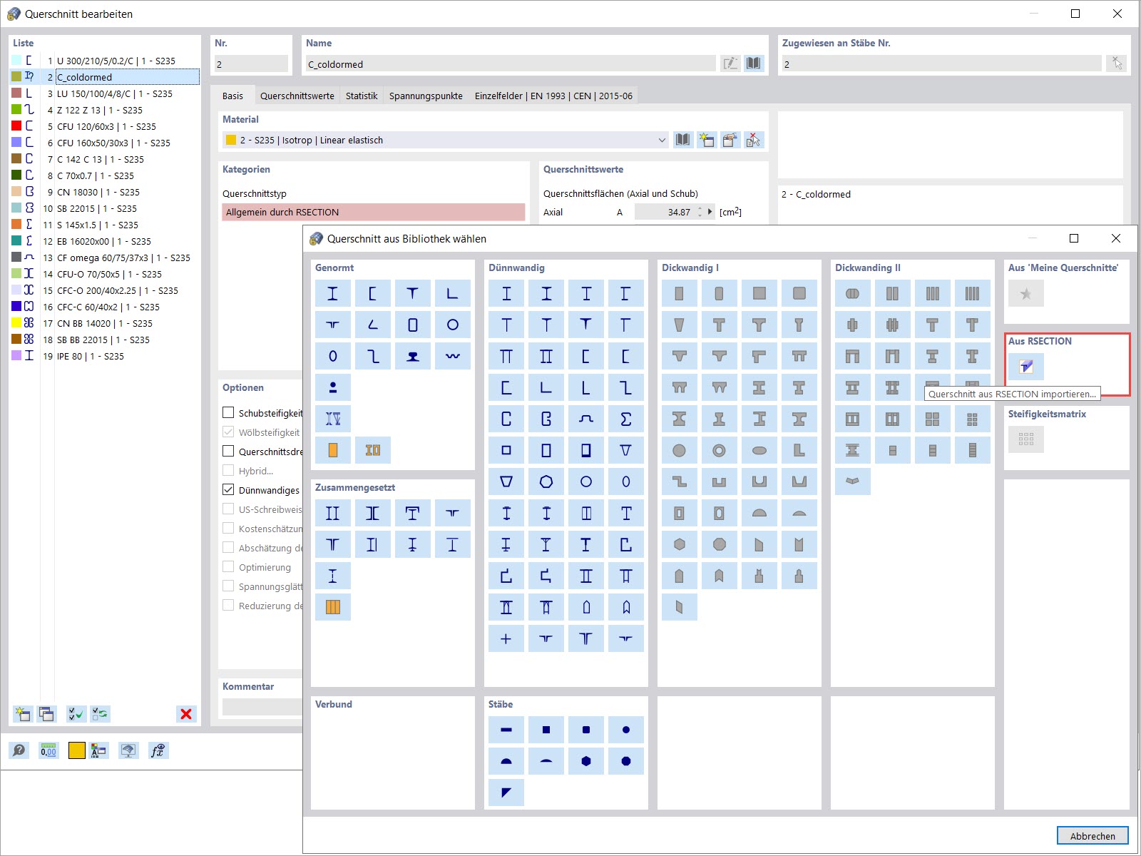 Querschnitt aus RSECTION importieren