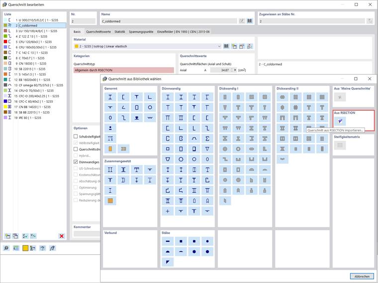 Querschnitt aus RSECTION importieren