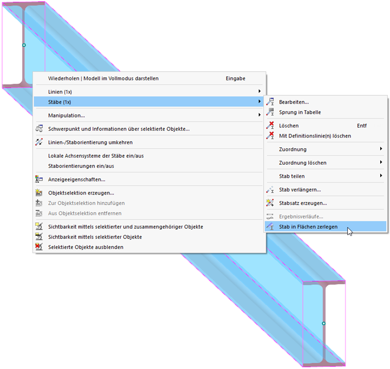 Stab in Flächen zerlegen