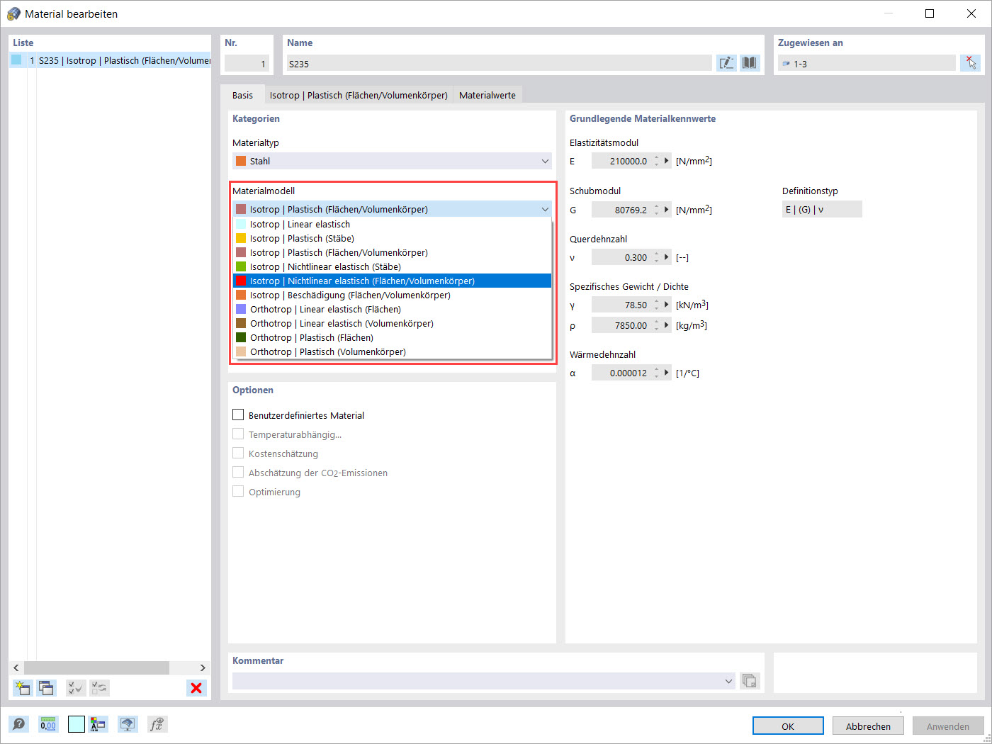 Materialmodelle in RFEM 6