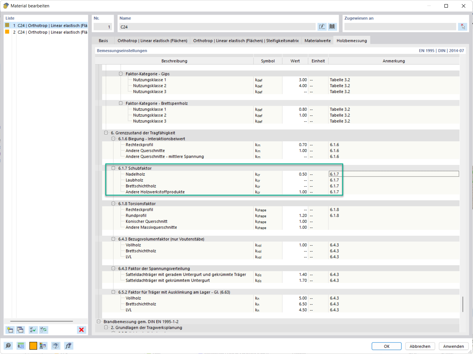 Feature 002577 | Berücksichtigung des Rissfaktors kcr bei Flächen