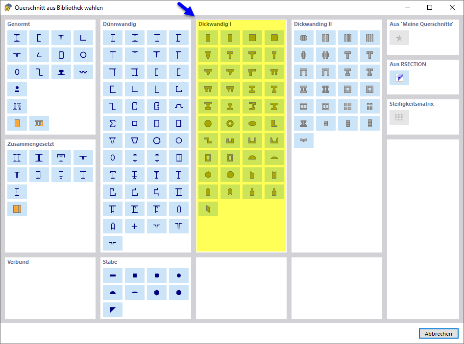 Querschnittstypen für Betonbemessung