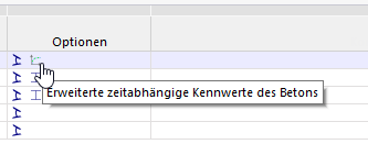 Symbole für Querschnitte in Spalte 'Optionen'