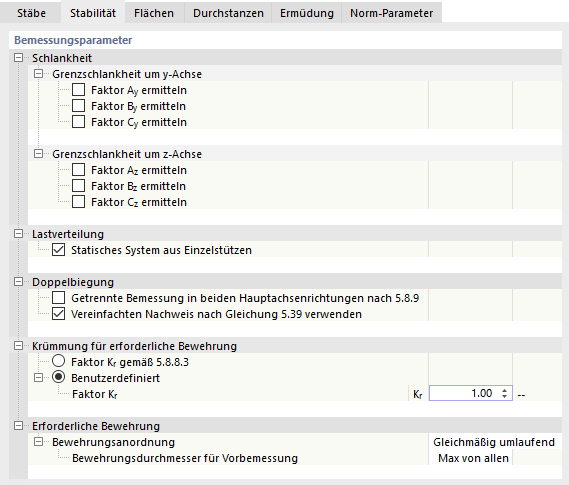 Tragfähigkeitskonfiguration bearbeiten – Stabilität