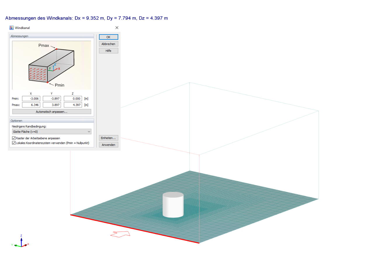 Bild 2: Abmessungen des Standard-Windkanals