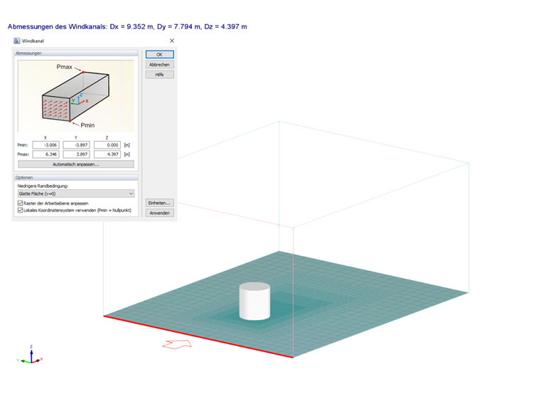 Bild 2: Abmessungen des Standard-Windkanals