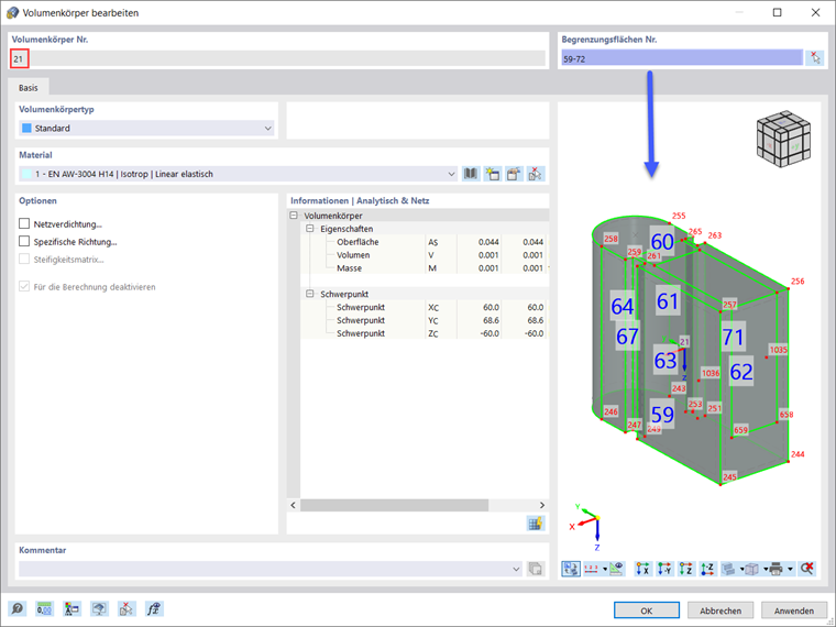 Begrenzungsflächen von Volumenkörper Nr. 21