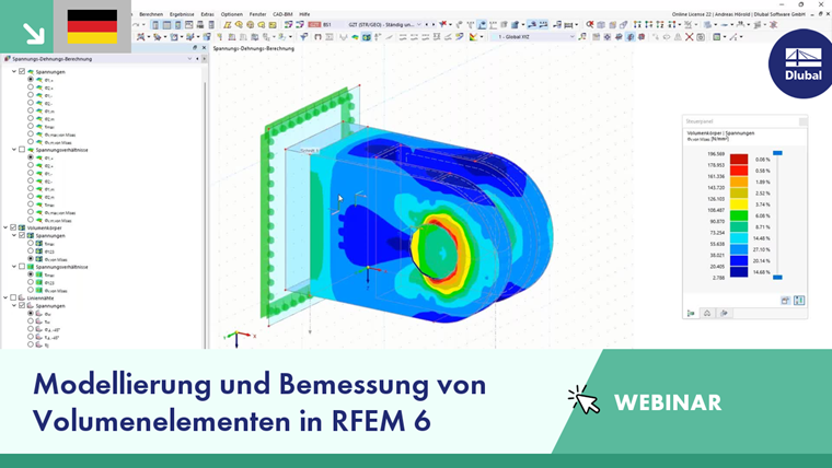 Volumenelemente mit Netzstruktur und Lasten in einer fortgeschrittenen Simulationssoftware.