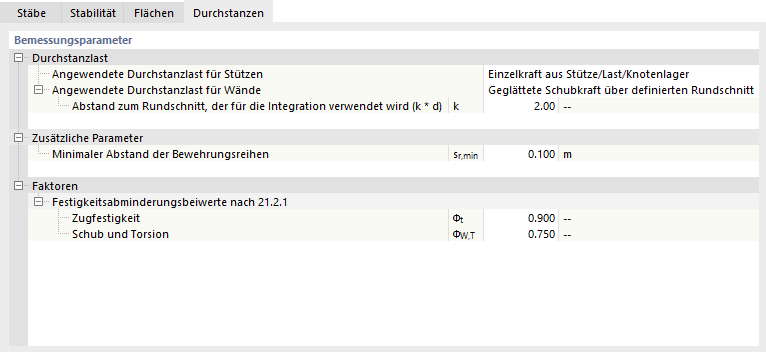 Festigkeitskonfiguration bearbeiten – Durchstanzen