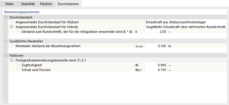 Festigkeitskonfiguration bearbeiten – Durchstanzen