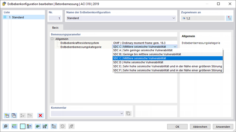 Erdbebenkonfiguration bearbeiten