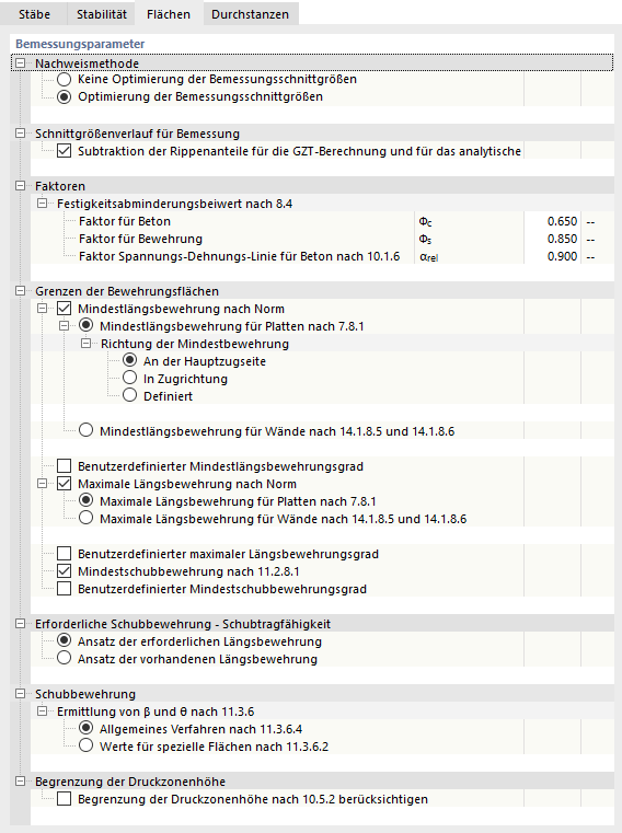 Tragfähigkeitskonfiguration bearbeiten – Flächen
