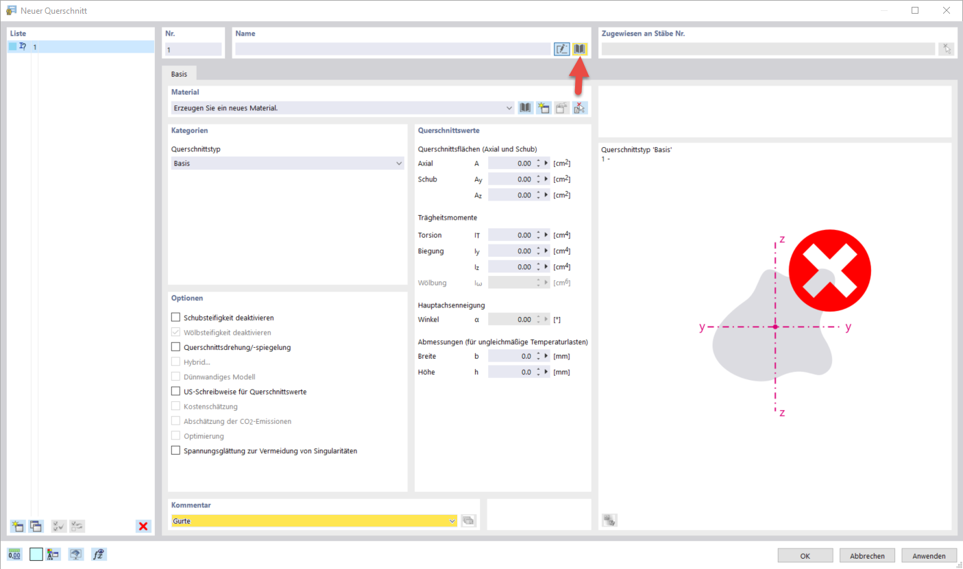 Neuen Querschnitt erstellen