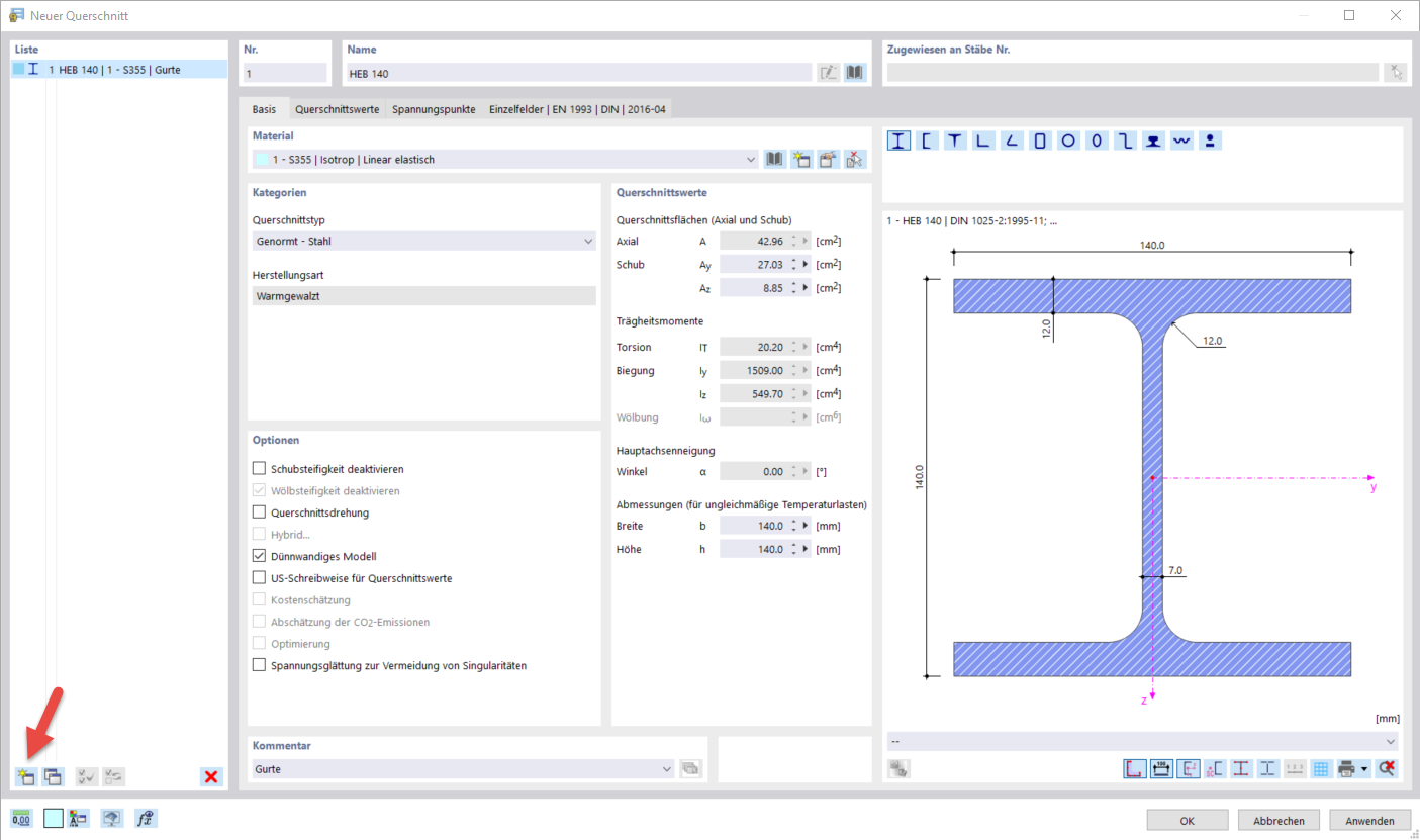 Einen weiteren Querschnitt hinzufügen