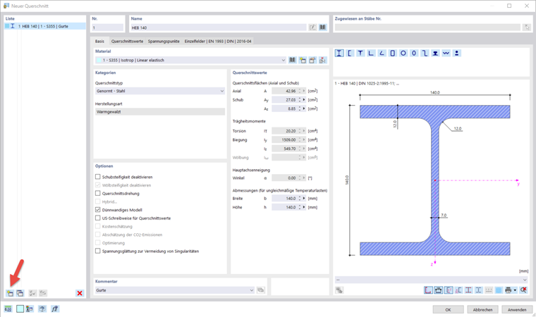 Einen weiteren Querschnitt hinzufügen