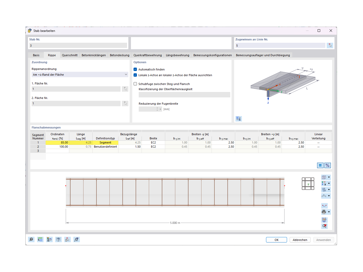 KB 001821 | Definition der Rippenbreiten für Unterzüge am Beispiel eines Zweifeldträgers