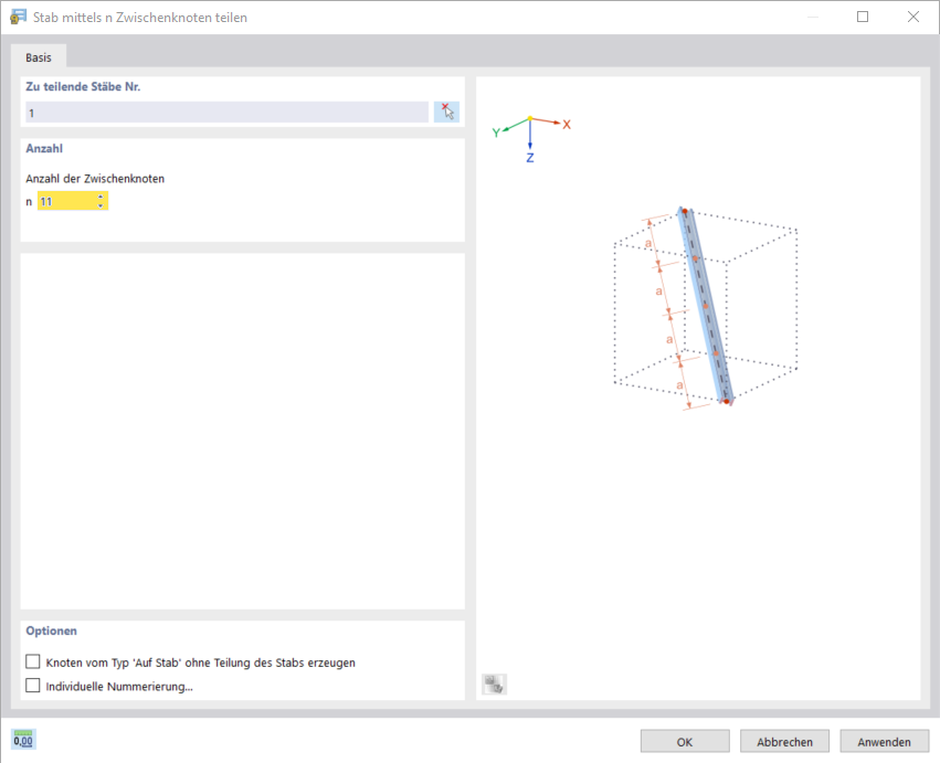 Zwischenknoten auf dem Stab erzeugen