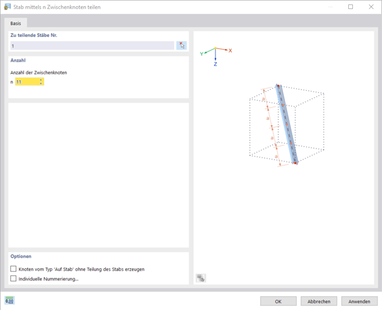 Zwischenknoten auf dem Stab erzeugen