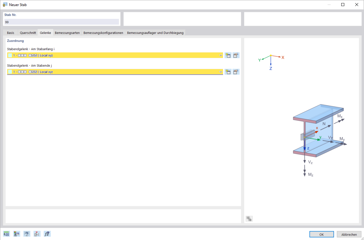 Stabendgelenke eingeben