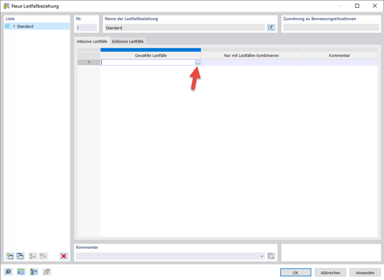 Abhängigen Lastfall auswählen