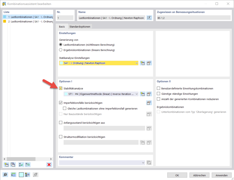 Kombinationsassistenten bearbeiten