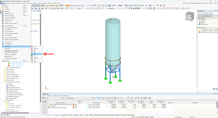 Bild 2: Export des IFC-Formats aus RFEM