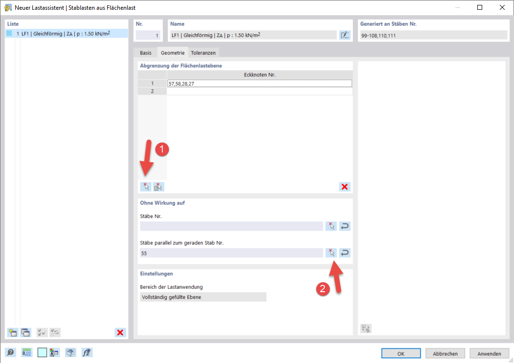 Geometrie der Flächenlast