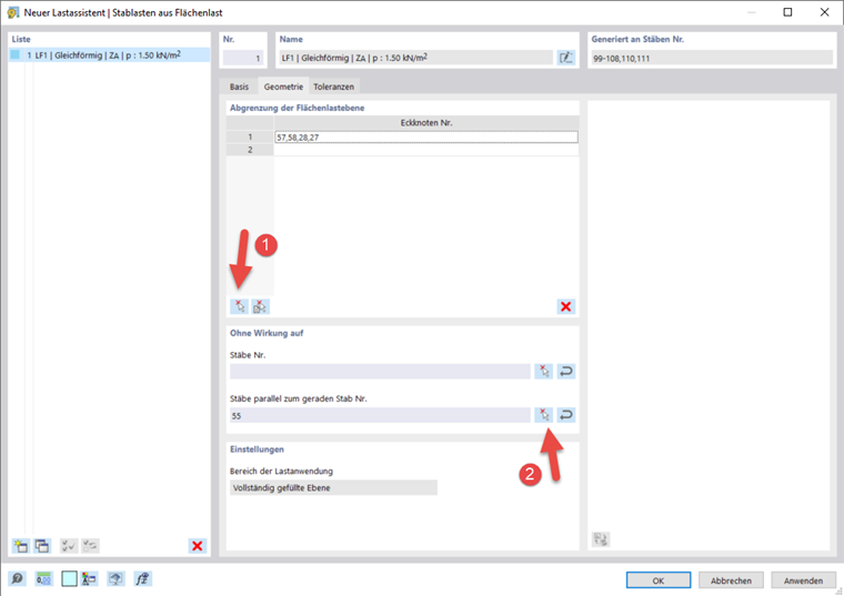Geometrie der Flächenlast