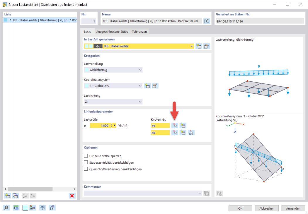 Stablast aus freier Linienlast