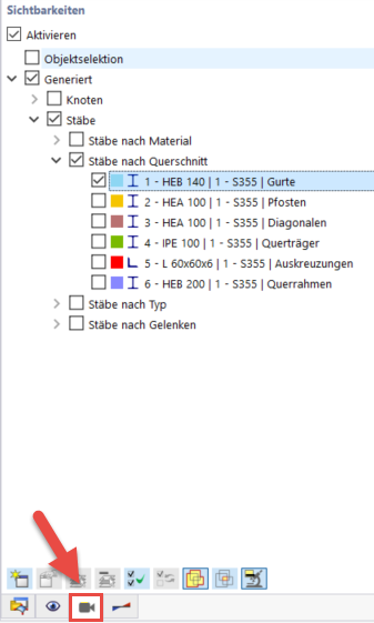 Sichtbarkeit der Stäbe nach Querschnitt