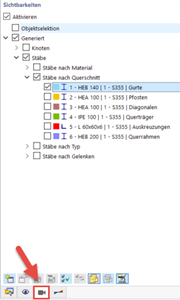 Sichtbarkeit der Stäbe nach Querschnitt